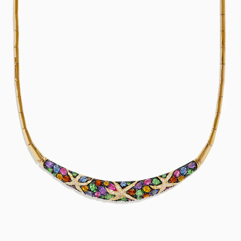 Watercolors 14K Yellow Gold Multi Sapphire and Diamond Necklace