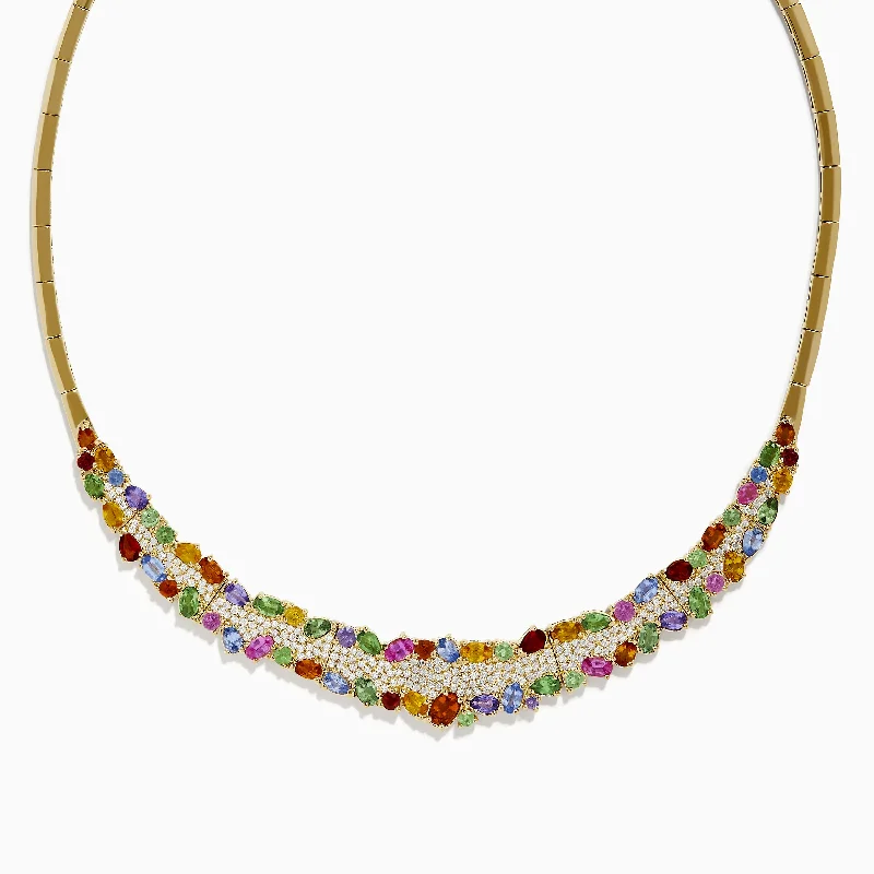 Watercolors 14K Yellow Gold Multi Sapphire and Diamond Necklace