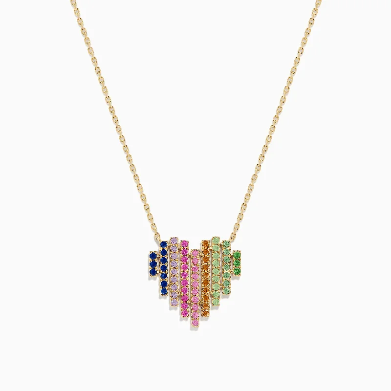 Watercolors 14K Yellow Gold Multi Sapphire Heart Necklace