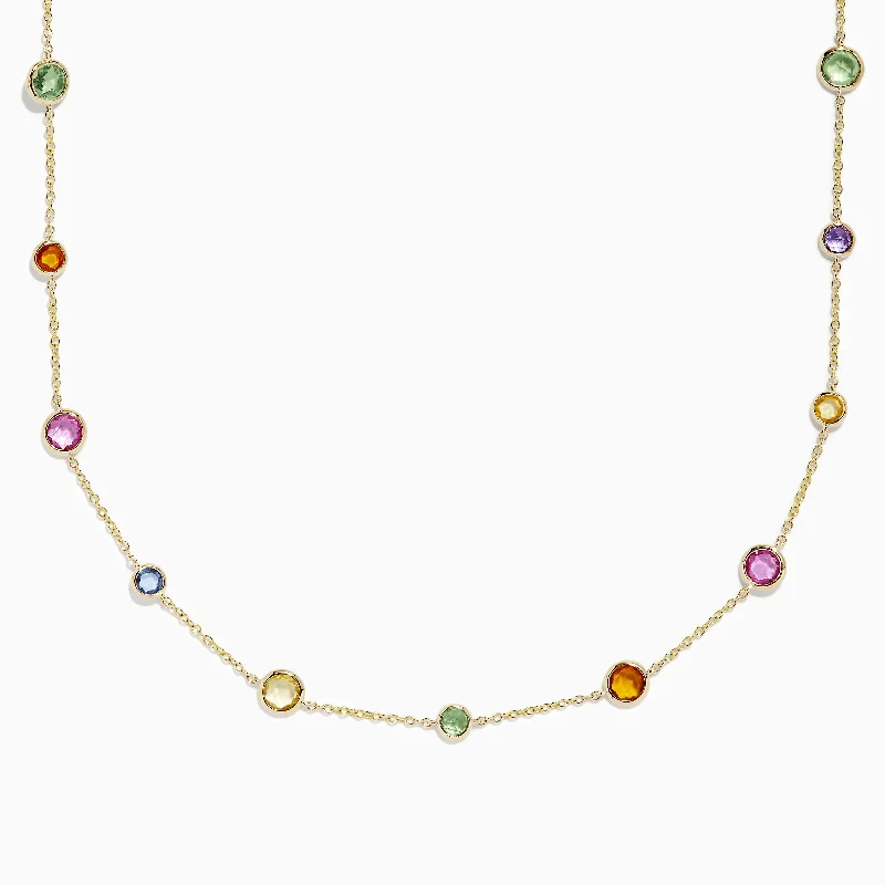 Watercolors 14k Yellow Gold Multi Sapphire Station Necklace