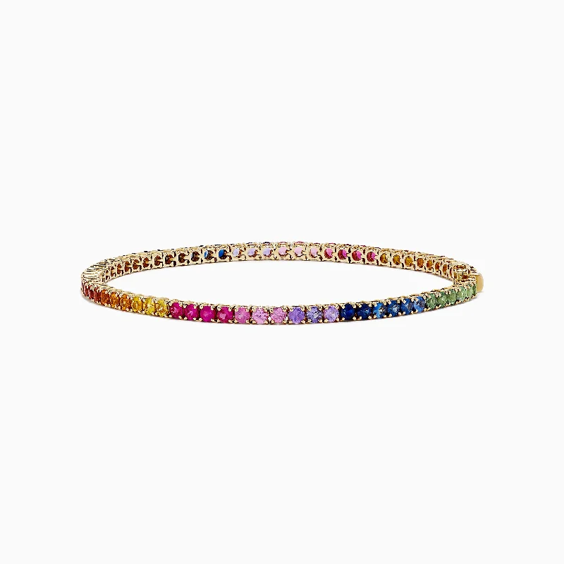 Watercolors 14K Yellow Gold Multi Sapphire Tennis Bracelet, 5.51 TCW