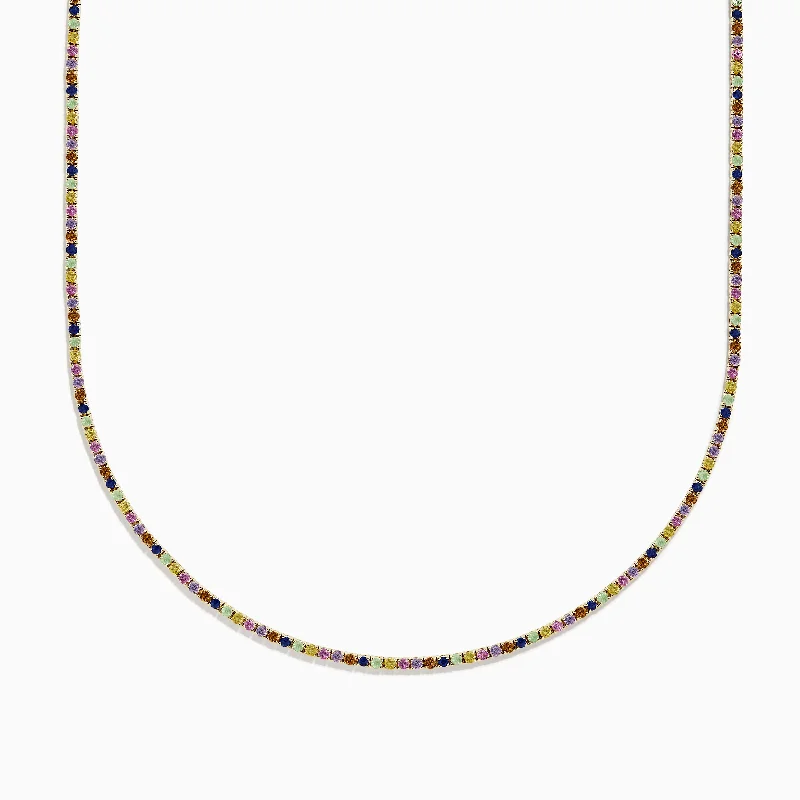 Watercolors 14k Yellow Gold Multi Sapphire Tennis Necklace