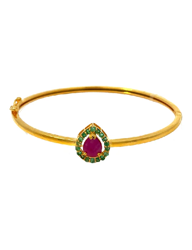 Gold Ruby Emerald Bangle Bracelet 22 Karat