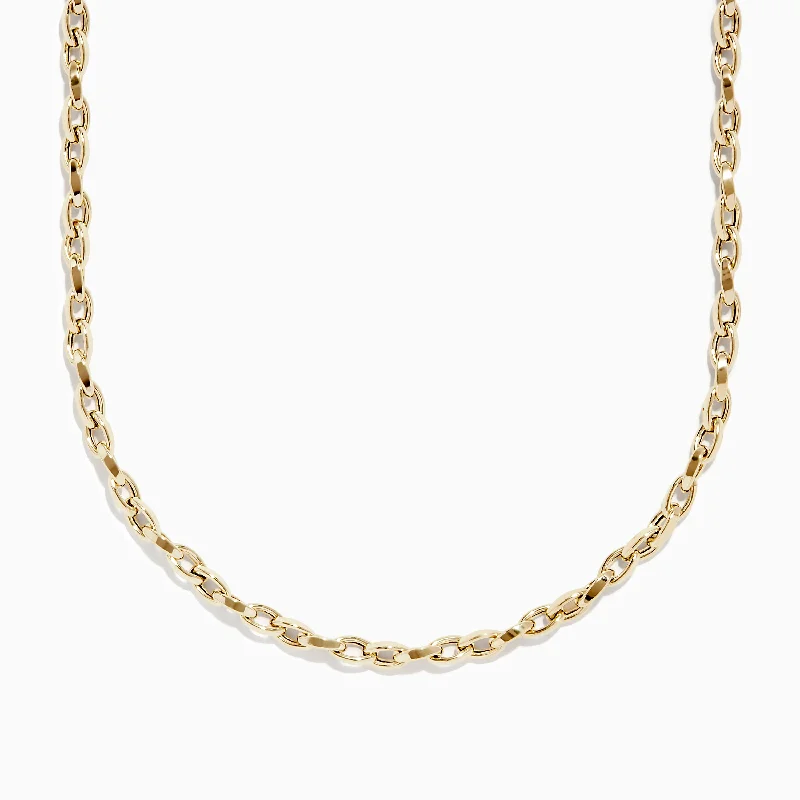 Men's 14K Yellow Gold Hollow Interlock Oval Chain Link Necklace 22"