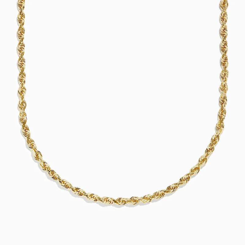 14K Yellow Gold 20"-24" Adjustable Rope Chain Necklace