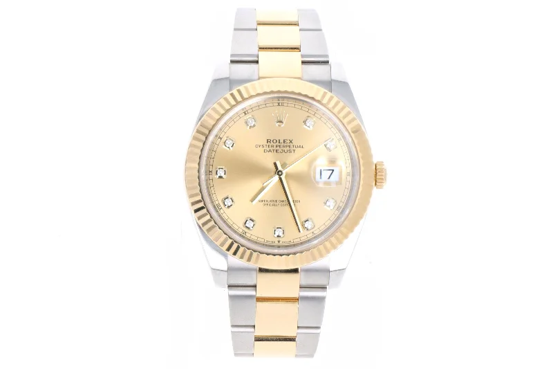 Rolex Datejust 41mm Two Tone Yellow Gold Oyster Bracelet Champagne Diamond Dial Model 126333