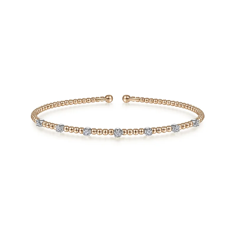 Rose Gold Beaded Diamond Bangle - Gabriel & Co.