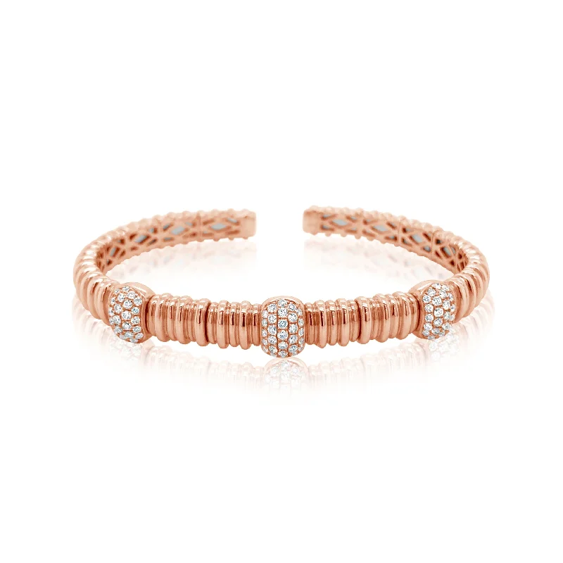 Rose Gold Ribbed Diamond Bangle