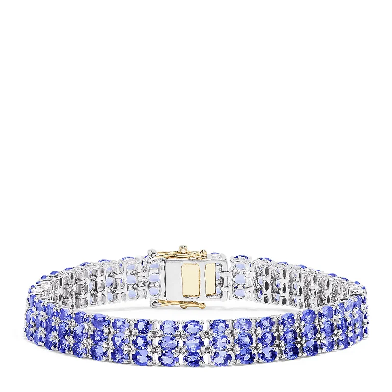 Sterling Silver with 14K Yellow Gold Lock Tanzanite Bracelet, 20.00 TCW