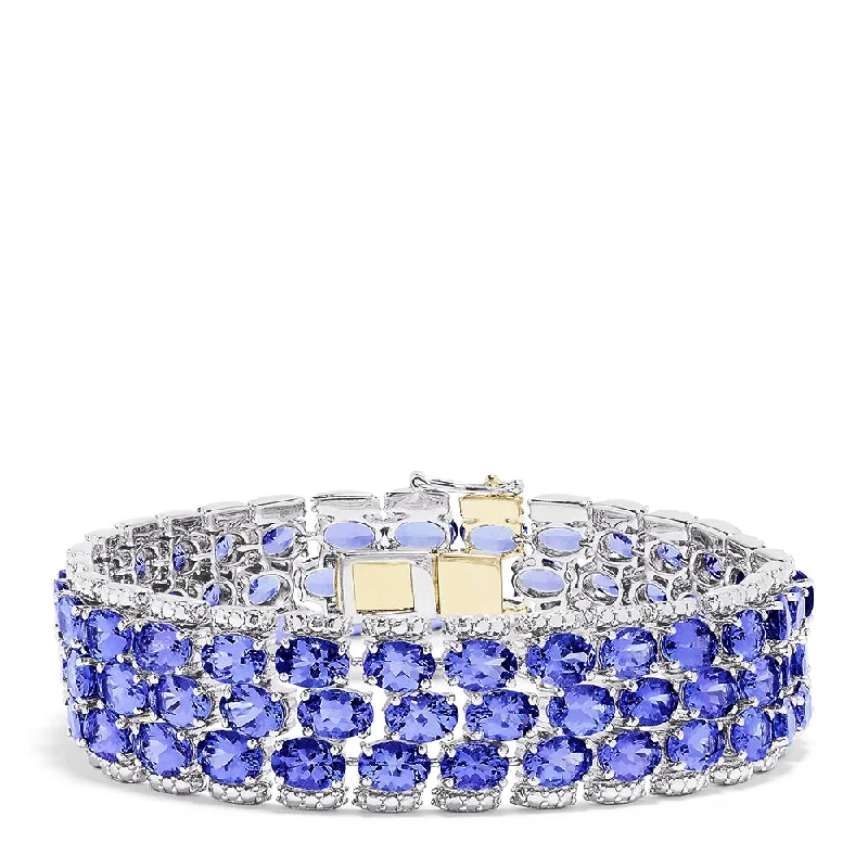 Sterling Silver with 14K Yellow Gold Lock Tanzanite Bracelet, 50.00 TCW