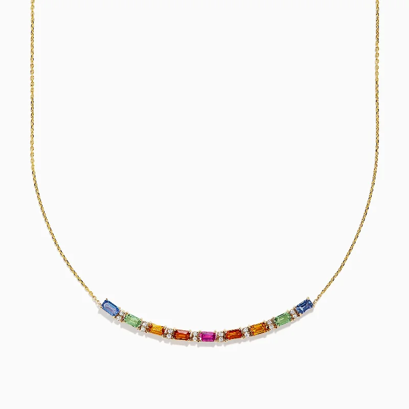 Watercolors 14K Yellow Gold Multi Sapphire and Diamond Necklace