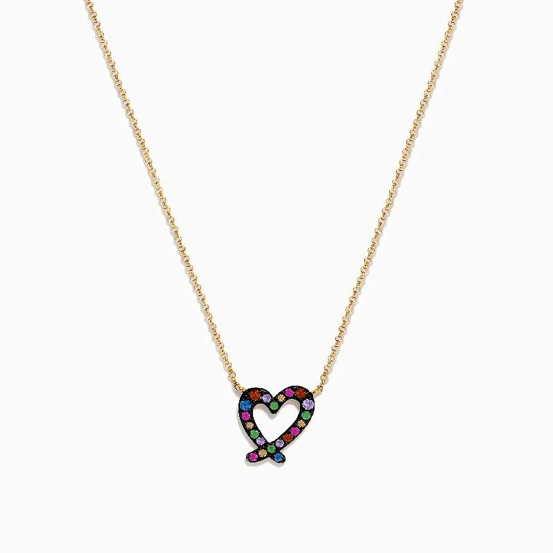 Watercolors 14K Yellow Gold Multi Sapphire Open Heart Necklace