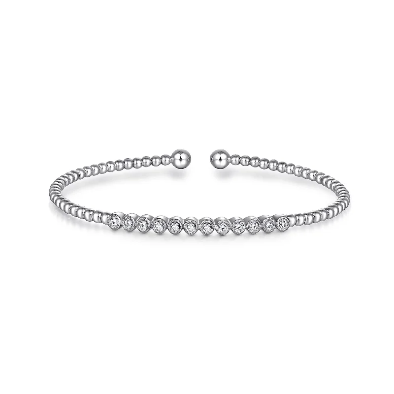 White Gold Beaded Bezel Set Diamond Bangle - Gabriel & Co.