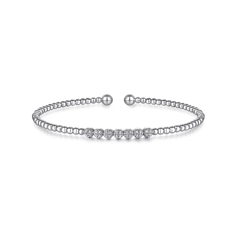 White Gold Beaded Diamond Bangle - Gabriel & Co.