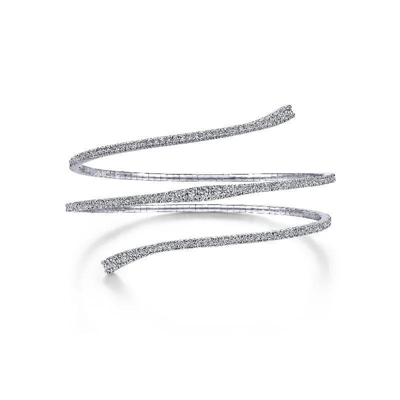 White Gold Three-Row Diamond Wraparound Bangle - Gabriel & Co.