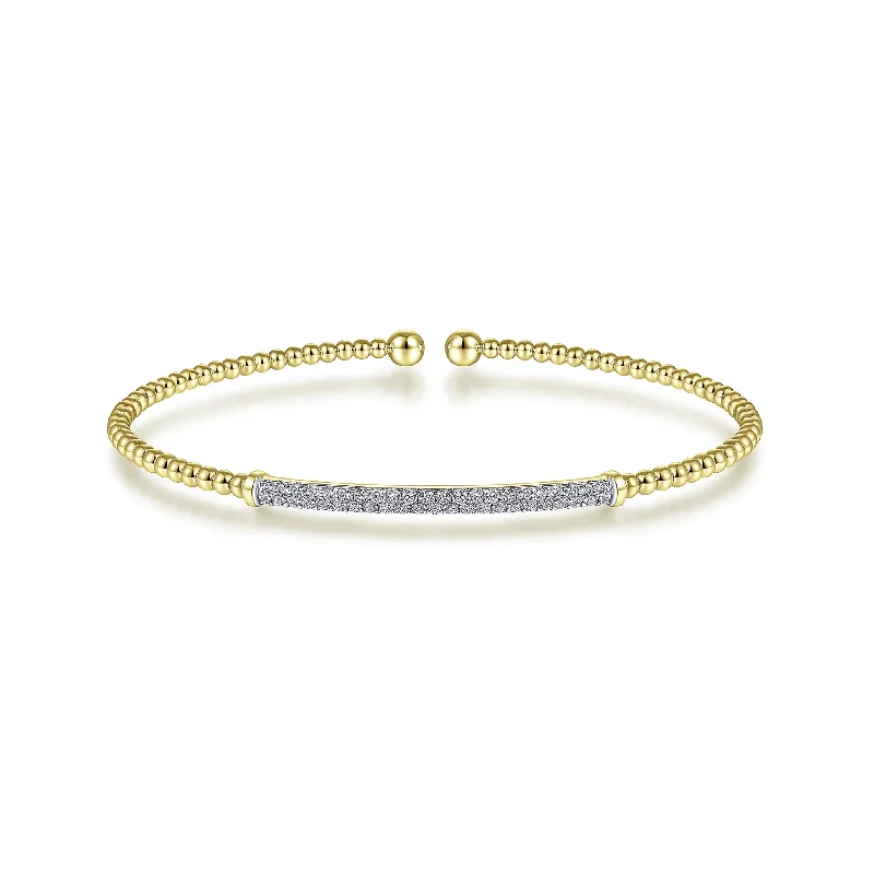 Yellow Gold Beaded Diamond Bar Bangle - Gabriel & Co.