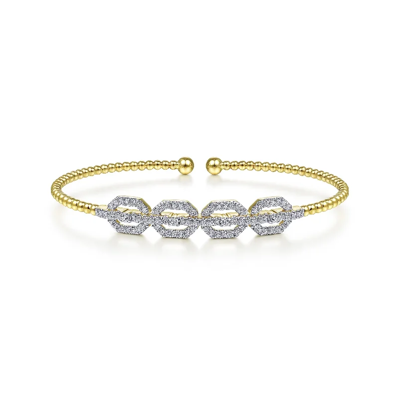 Yellow Gold Beaded Diamond Link Bangle - Gabriel & Co.