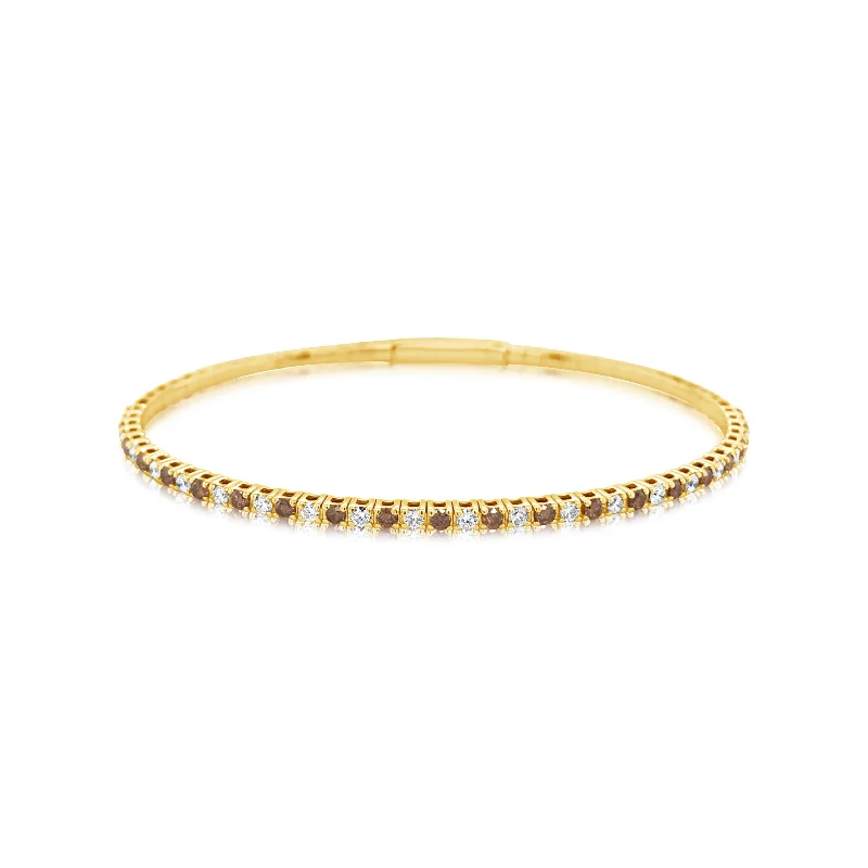 Yellow Gold Brown Diamond Stack Bangle