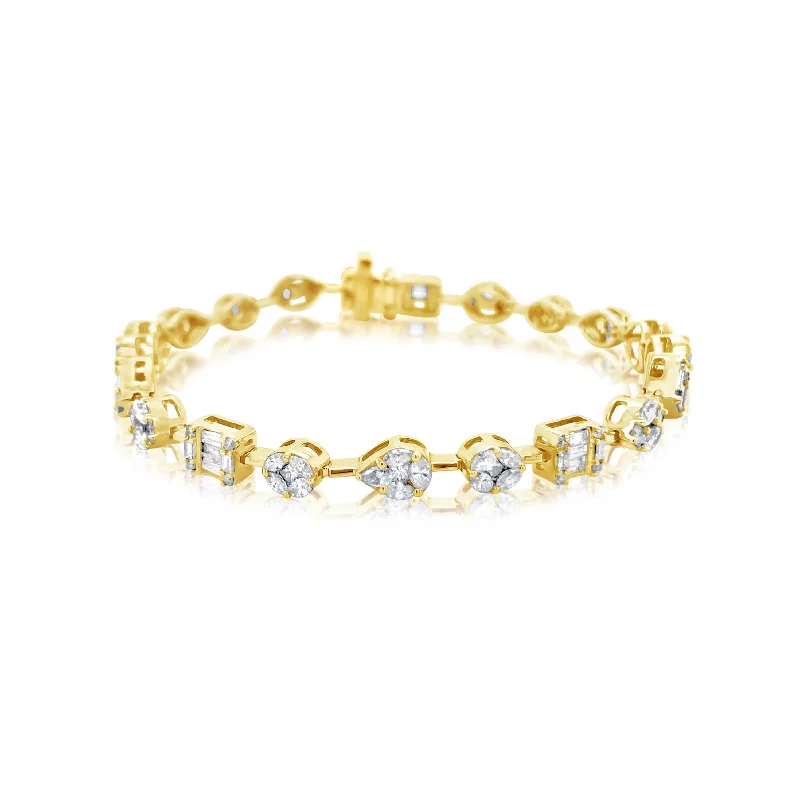 Yellow Gold Multi Shape Diamond Illusion Tennis Bracelet