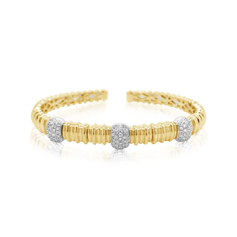 Yellow Gold Ribbed Diamond Bangle