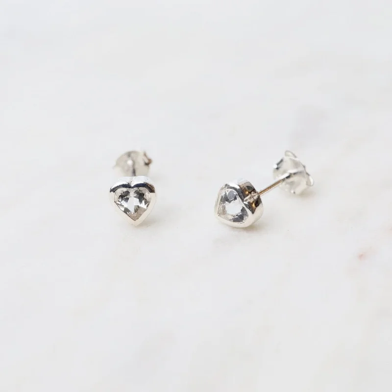 Bezel Set White Topaz Heart Post Earrings