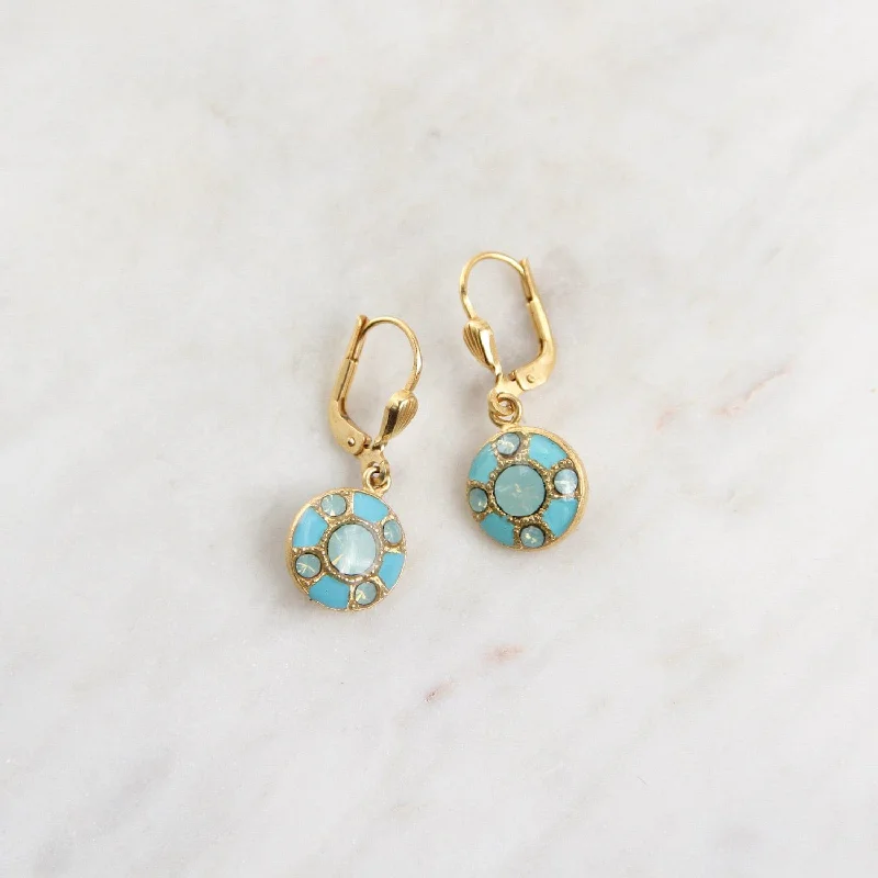 Turquoise Enamel and Pacific Opal Crystal Dangle Earring