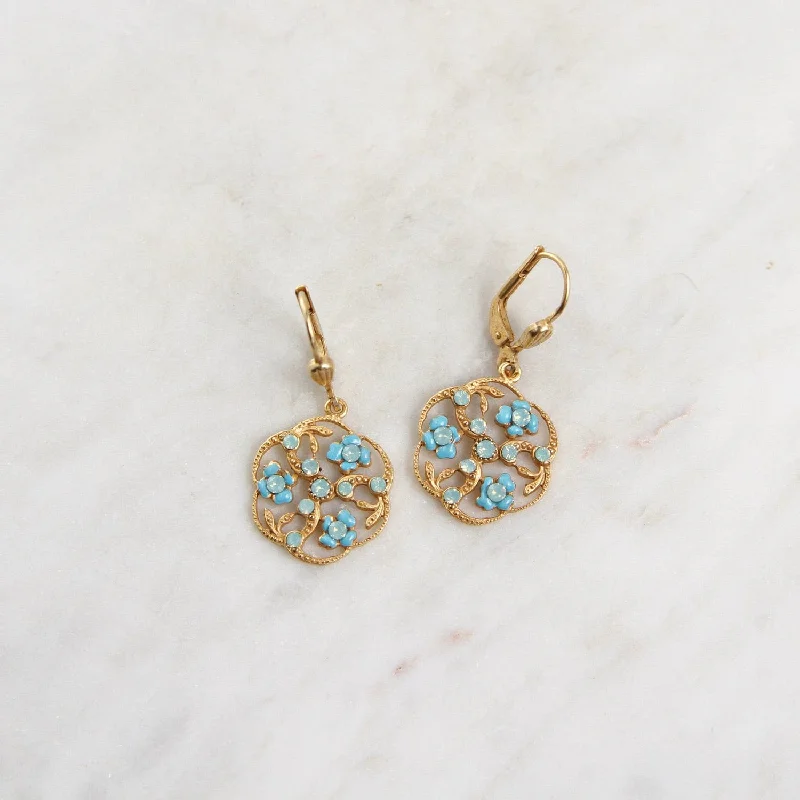 Turquoise Enamel Flowers Circle Drop Earring - Gol