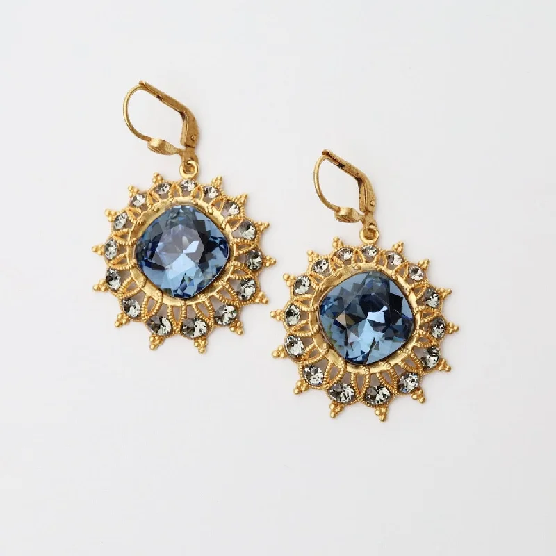 Midnight Crystal Starburst Earrings - Gold Plate