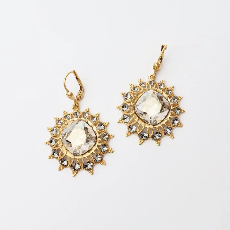 Shade Crystal Starburst Earrings - Gold Plate