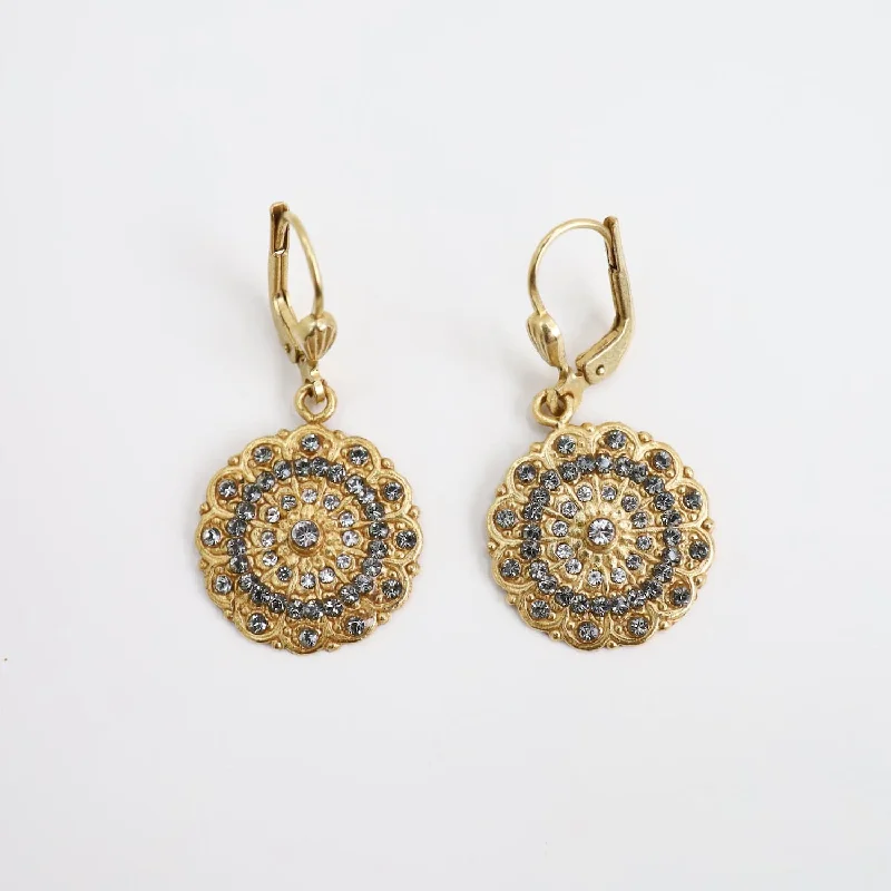 Crystal Encrusted Filigree Flower Drop Earring