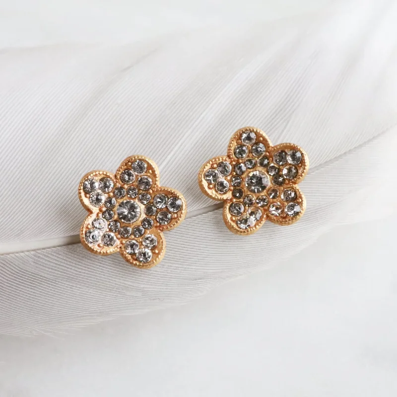 Clear Crystal Encrusted Flower Post Earring