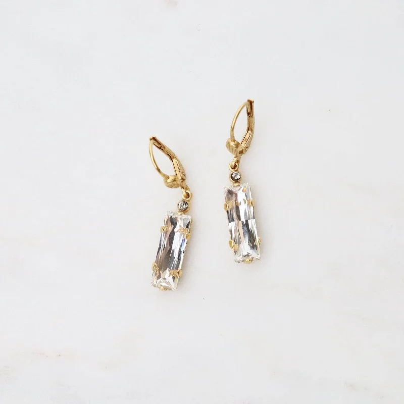 Thin Rectangle Clear Crystal Earrings