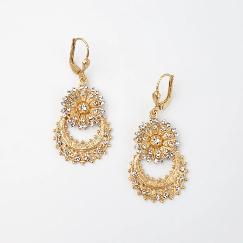 Flower & Crescent Drop Earring