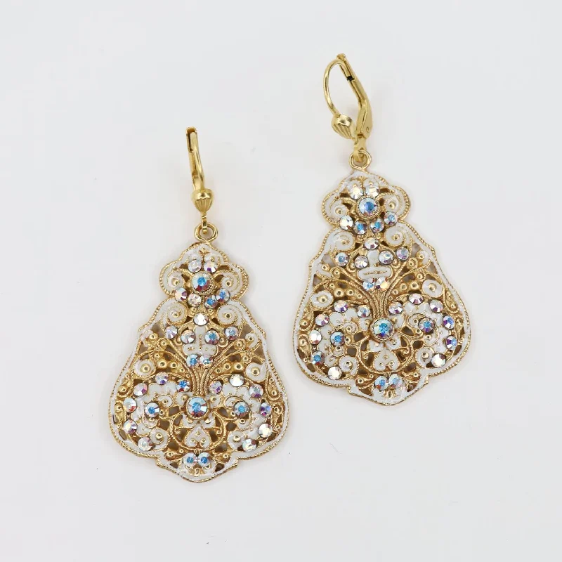 White Enamel & Filigree Drop Earring