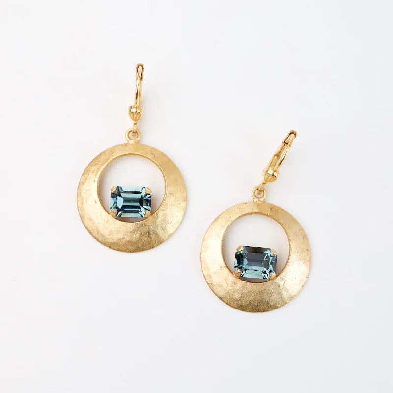 Hammered Disc with Indian Sapphire Crystal Earring