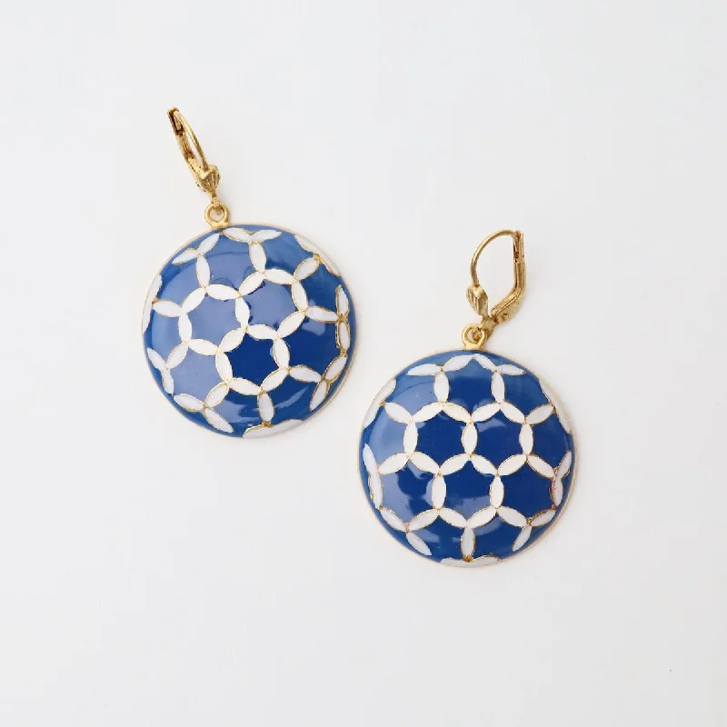 French Blue Honeycomb Enamel Earrings