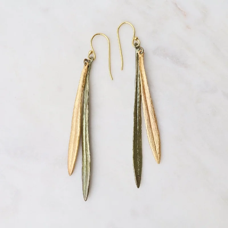 Leaf & Bud Long Wire Earrings