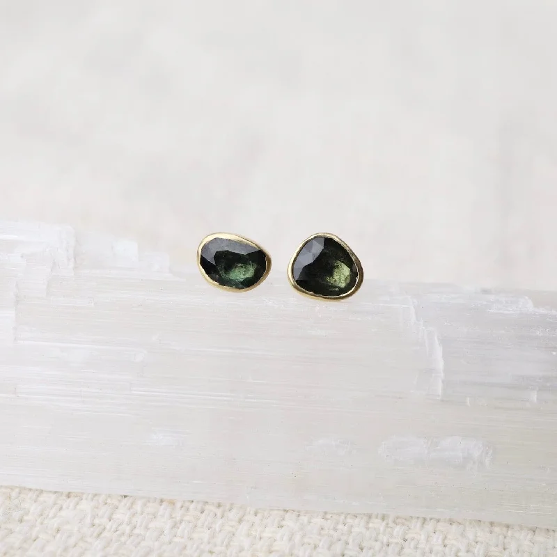 Freeform Dark Green/Blue Sapphire Post Earrings