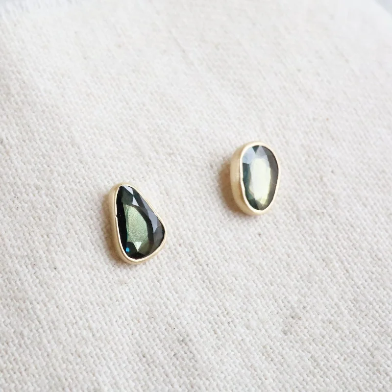 Small Free Form Blue/ Green Sapphire Post Earrings