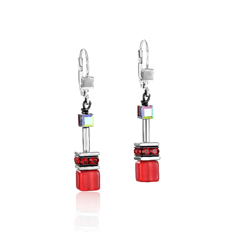 Red Geo Cube Earring