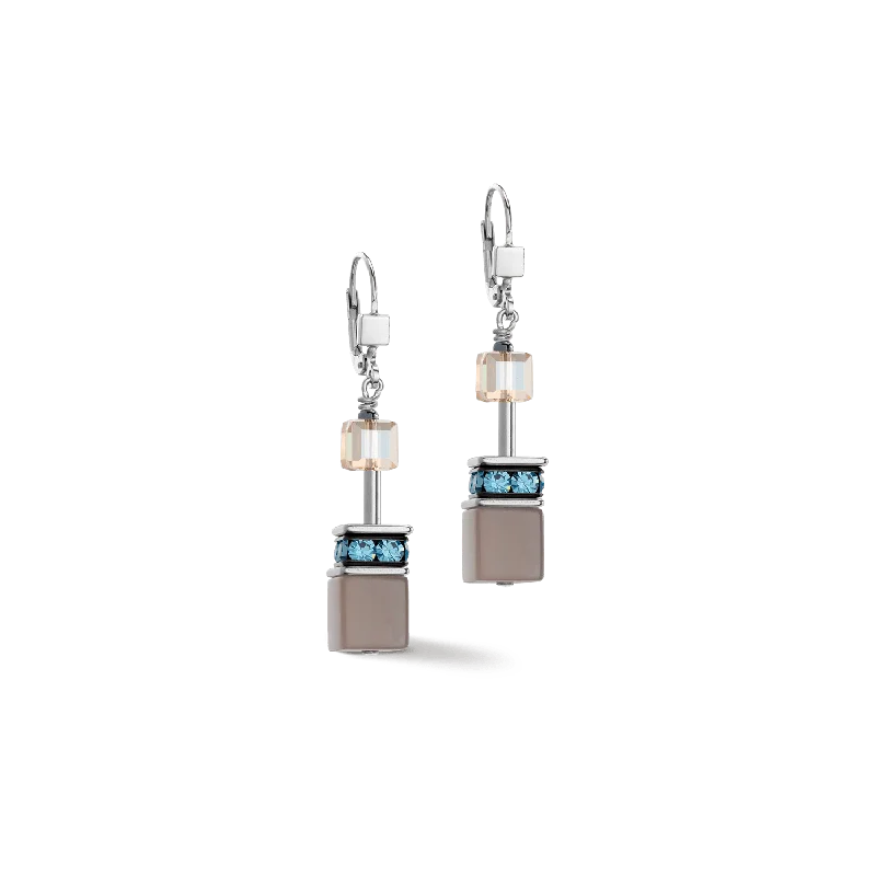 Aqua and Beige GeoCube Earring