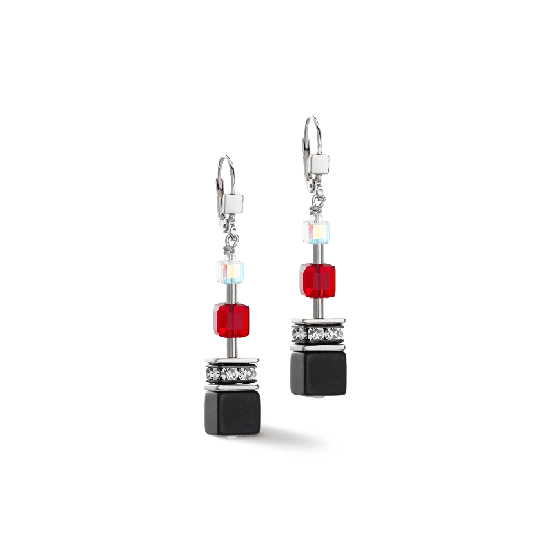 Black and Red GeoCube Earring