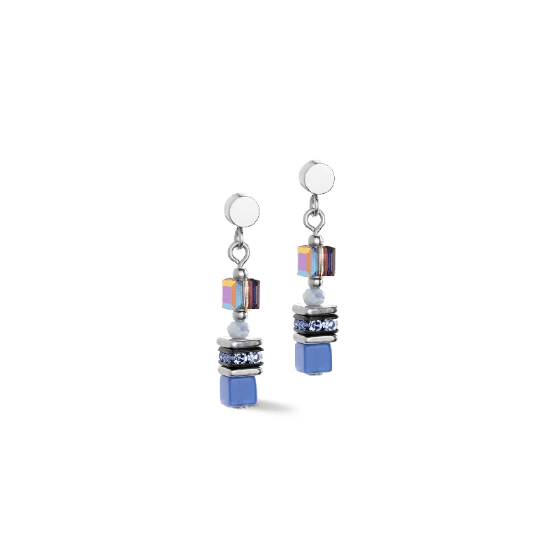 Blue-Green Sparkling Cube Story Earrings