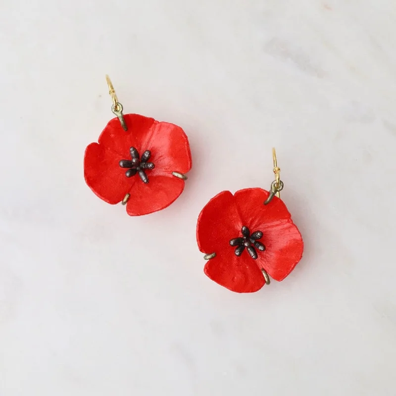 Red Poppy Wire Earrings