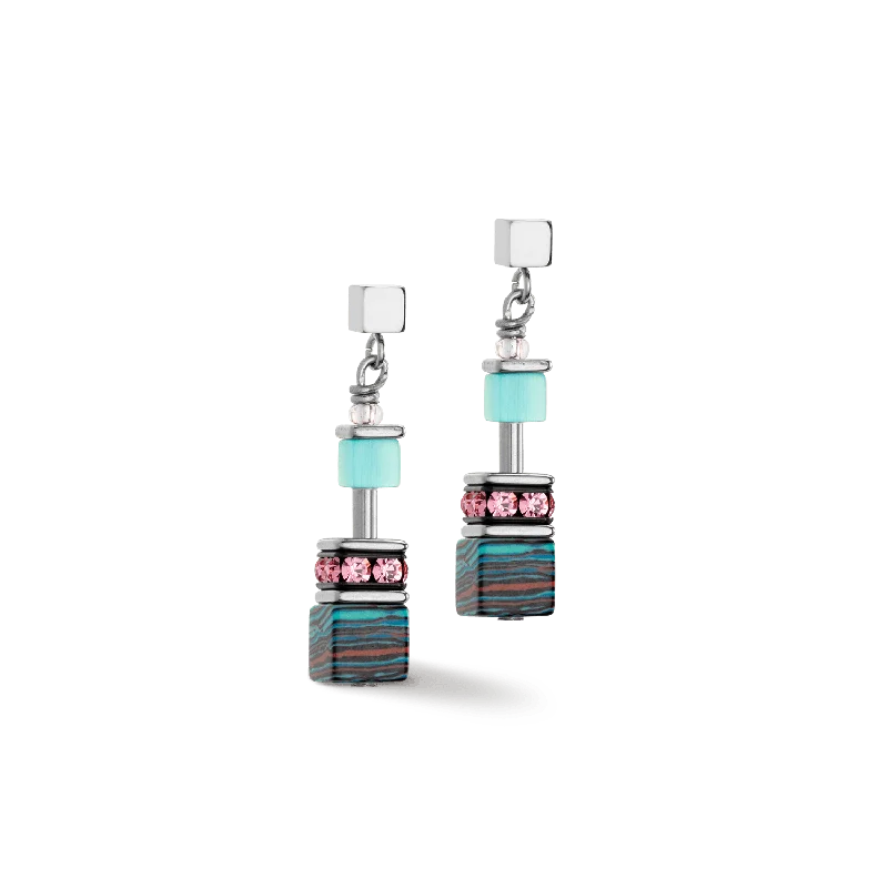 Aqua Pink Candy GeoCube Post Earring