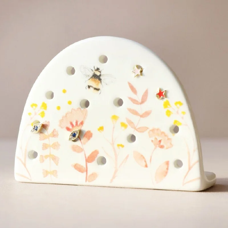 Dusty Pink Floral Ceramic Earring Holder