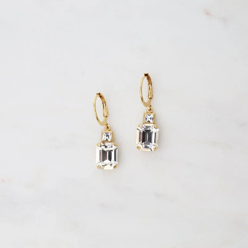 Rectangle Clear Crystal Earrings - Gold Plate