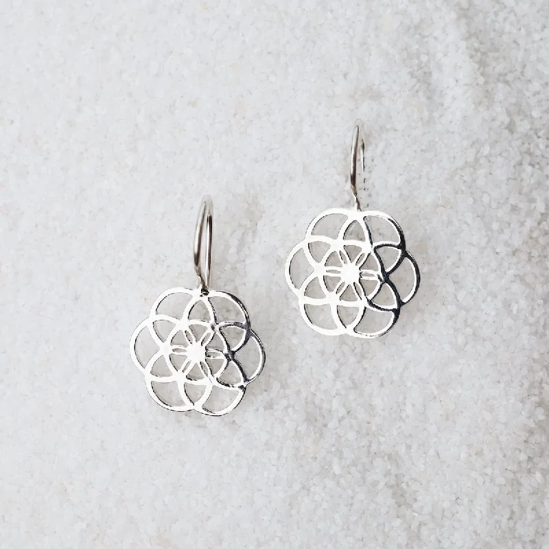 Sterling Silver Open Geometric Flower Earrings