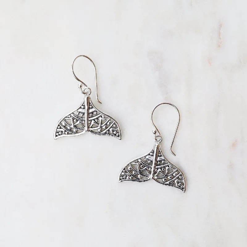 Sterling Silver Cut Out Whale Tail Earrings