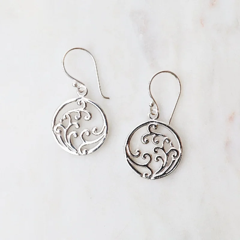 Sterling Silver Swirled Vine in Circle Earrings